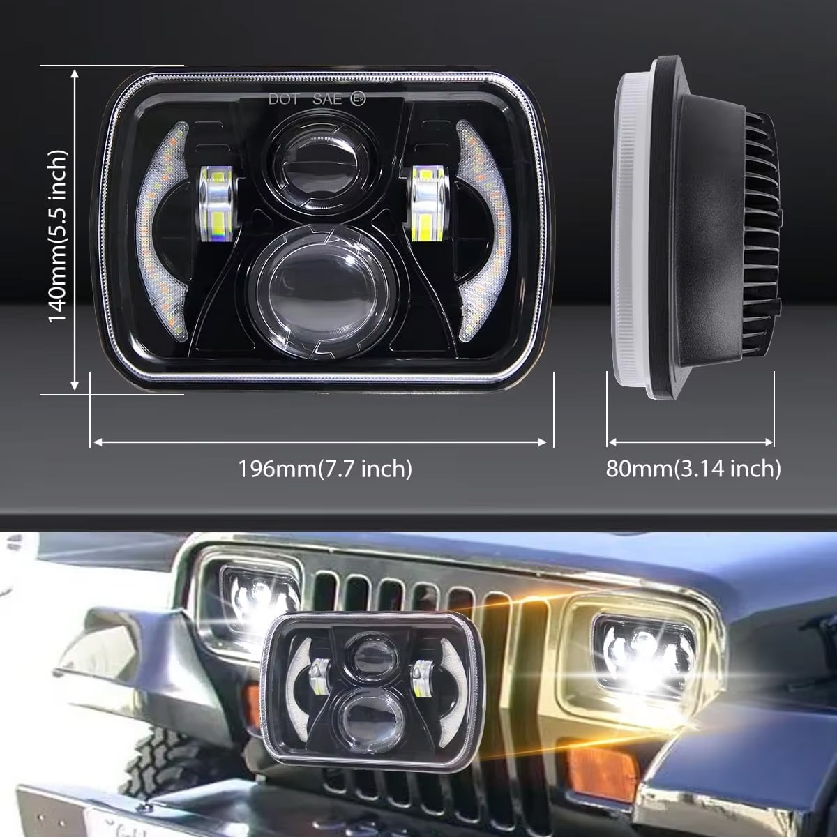 5x7 7x6인치 LED 사각 헤드라이트 프로젝터 헤드 - Model Kit Jeep 리뷰 및 가격