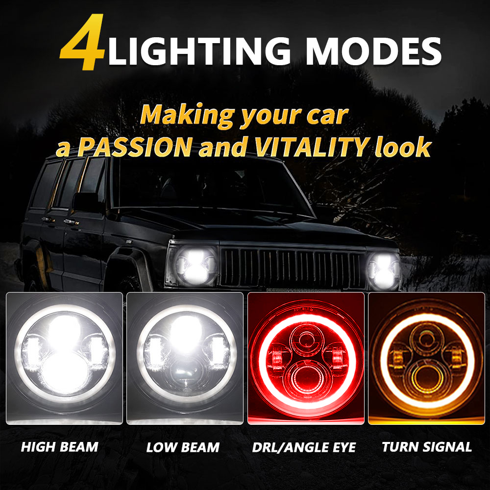 7 인치 Led 헤드 라이트 라운드 H4 레드 헤일로  - Model Kit Jeep 리뷰 및 가격